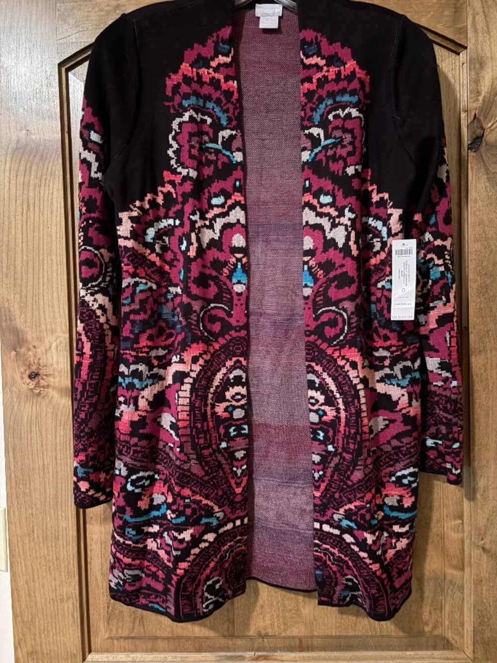 NWT CHICO'S Long Open knit cardigan. Size 0- SMALL-AMAZING COLORS FOR FALL!